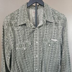 Lucky Brand Green Patterned Casual Button Down Shirt